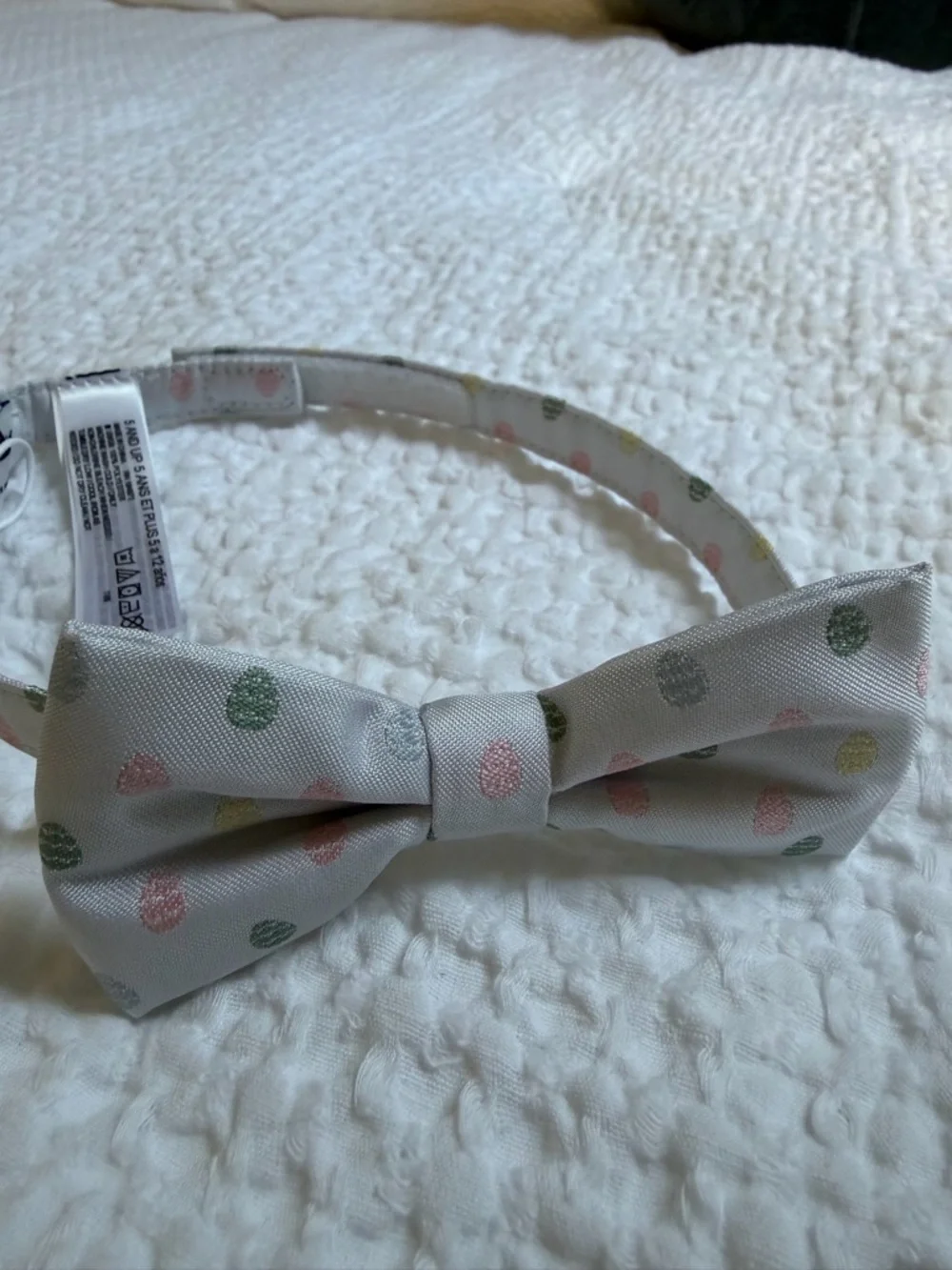 Janie and Jack Light Gray Bow tie with Easter egg pattern